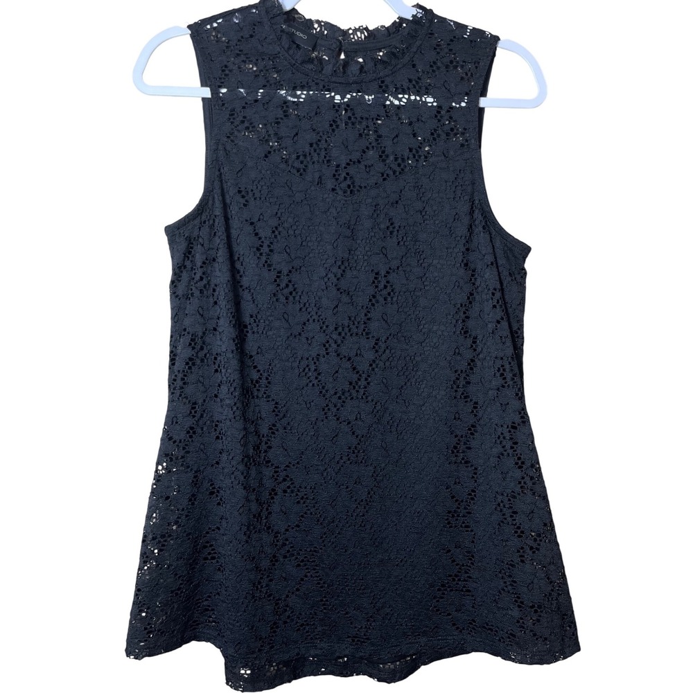 AB Studio Black Lace Sleeveless Mock Neck Blouse Size Medium Goth Dark Romantic